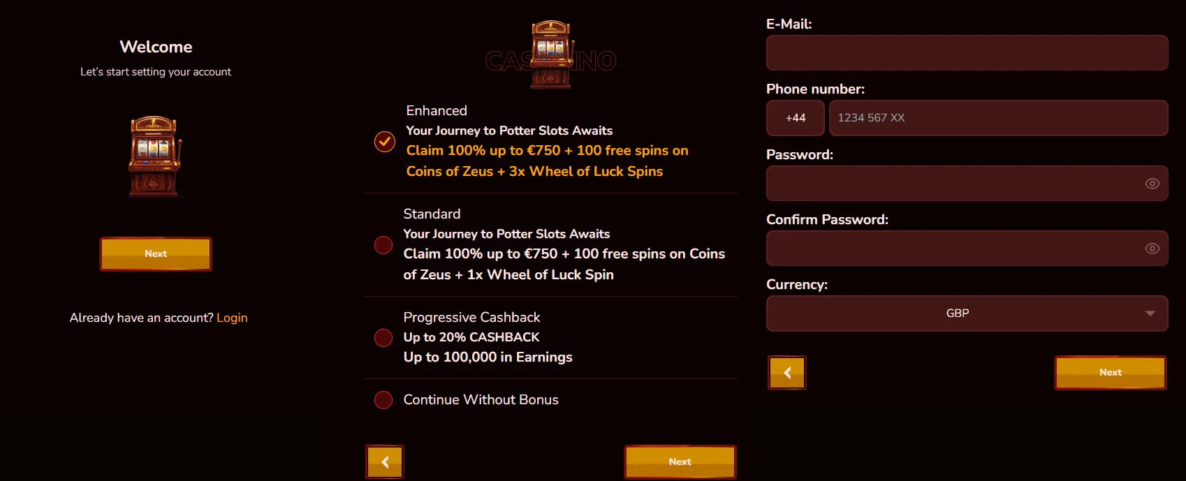 Potter Slots Casino registr